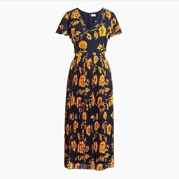 J. Crew Women's Pleated Floral Midi Dress size 2 - Picture 1 of 9